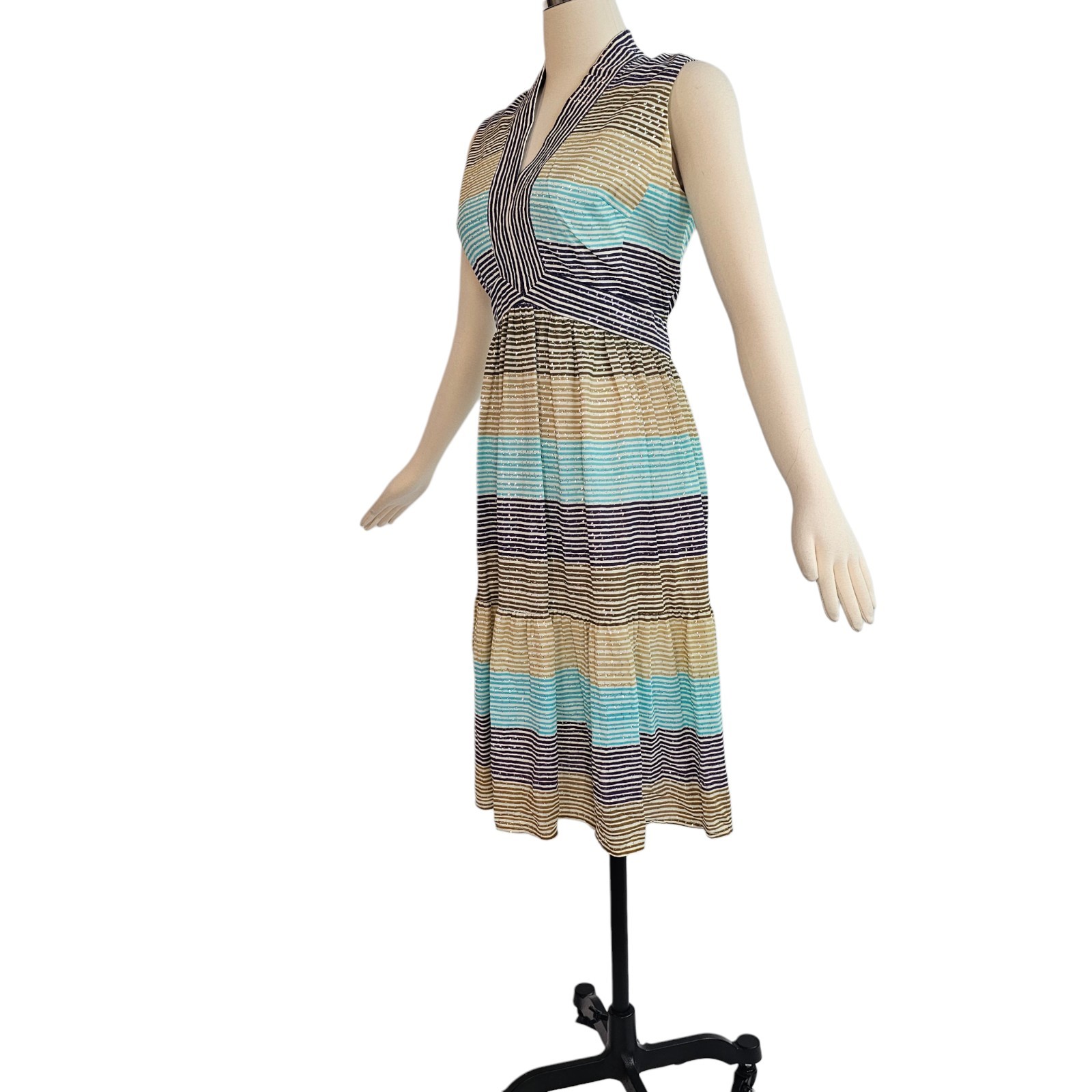 Vintage 1960s 70s Dress Sundress Striped Tiered Young Dimensions Romantica