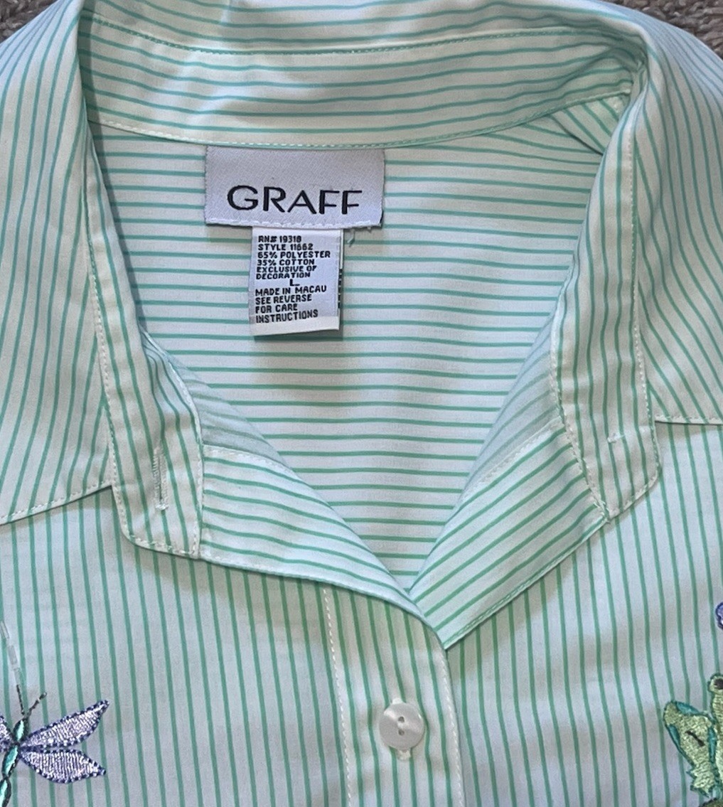 90s Graff 2pc Womens L Embroidered Spring Hummingbird Frog Shirt Capri Pants