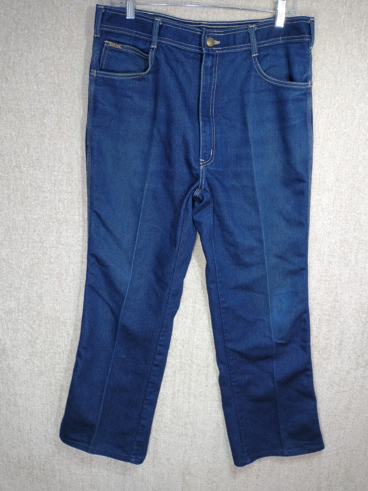 Vintage 70s LIVE INS Dark Blue Disco Jeans Slim 34×28.5 Embroidered Straight