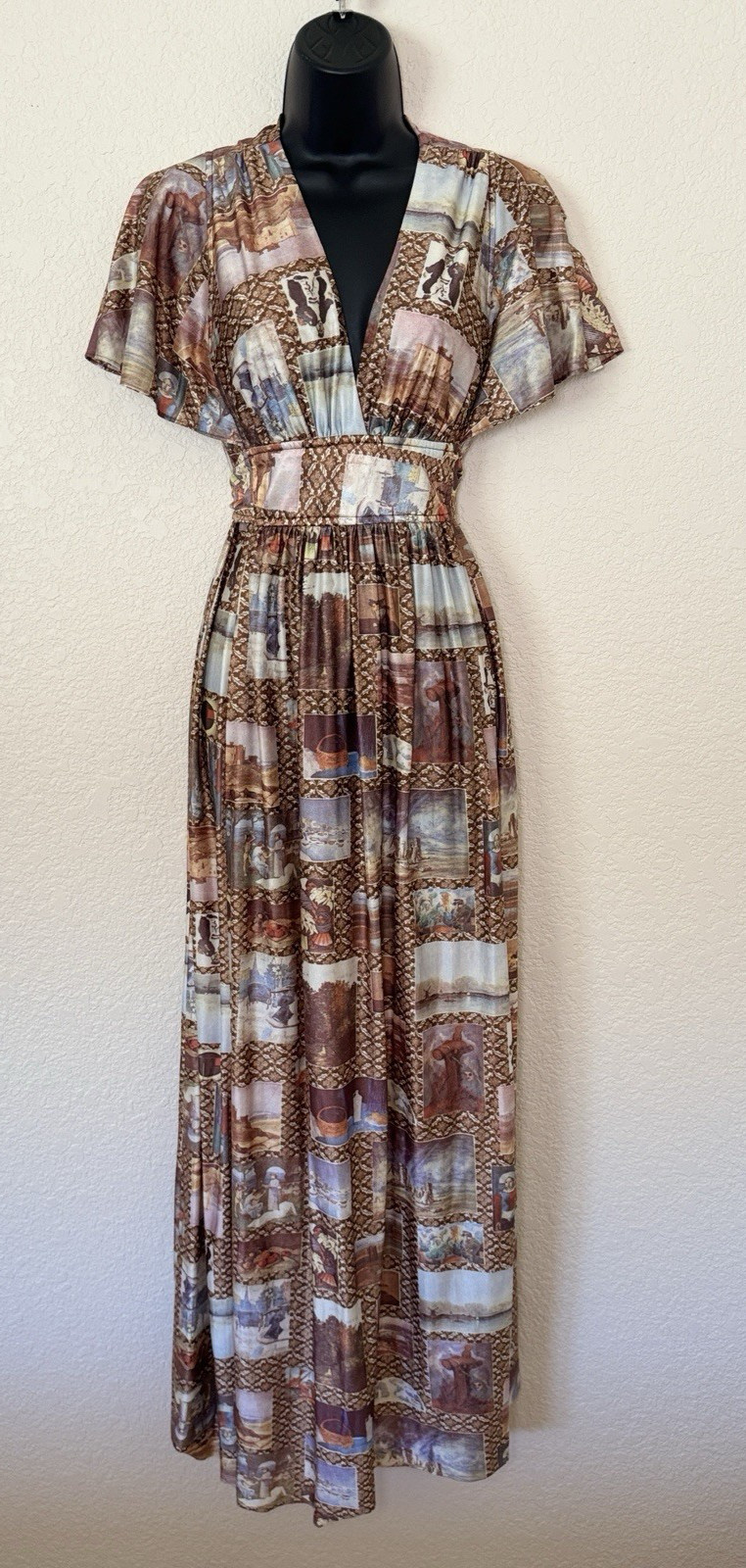 Rare Vintage Yasmin Sidra Hawaii Scenic Toile Maxi Dress Boho Whimsigoth Goddess