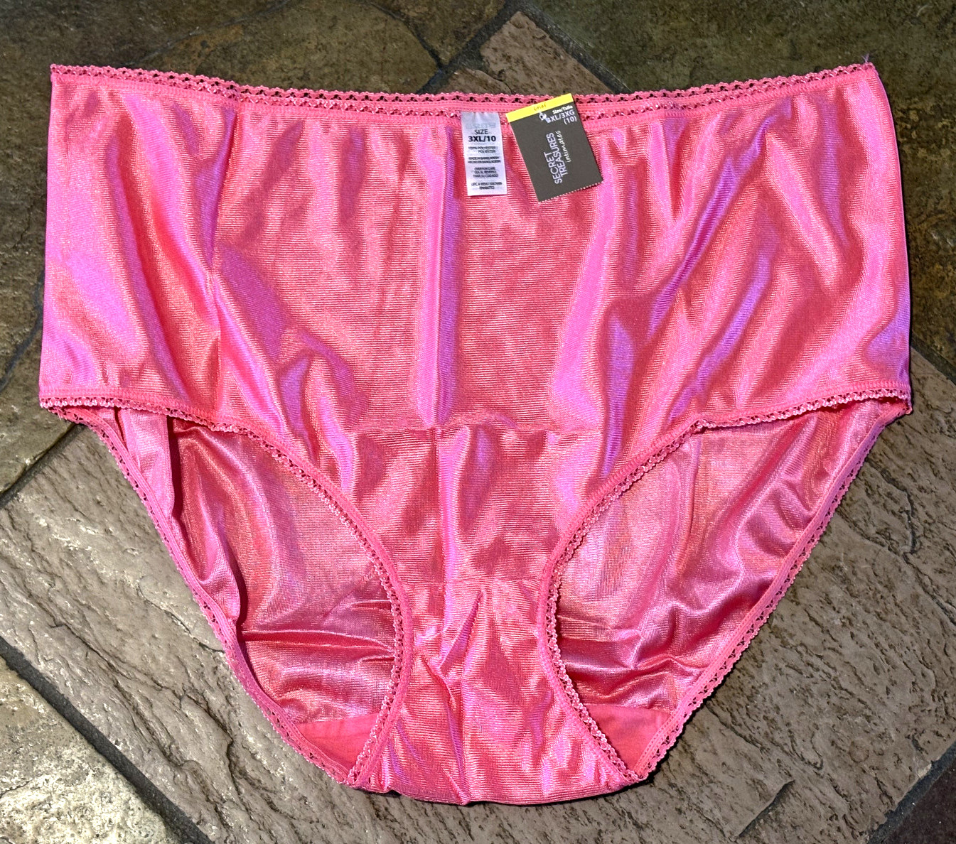 SECRET TREASURES 10/3XL BRIGHT PINK Silky Hi Shine SATIN Brief Panty NWT Vintage