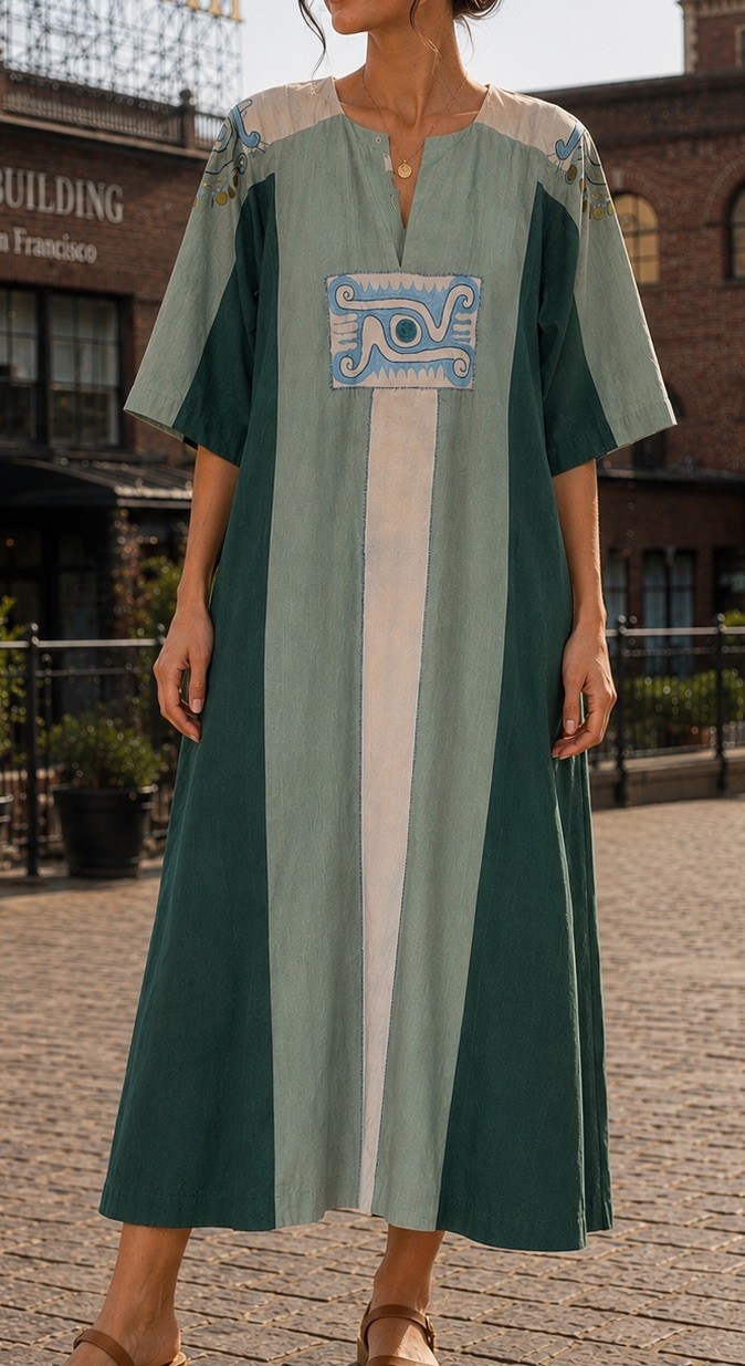 Vintage The Chair House Evil Eye Woolen Mill Ghirardelli Square Kaftan Dress VTG