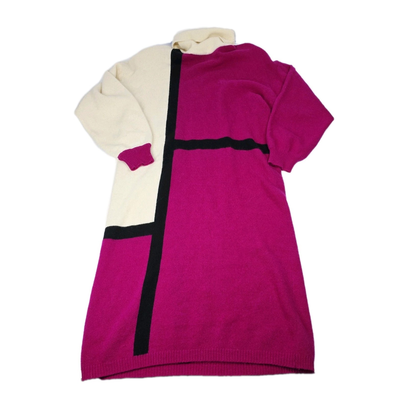80s Richard & Company Angora Lambswool Colorblock Geometric Sweater Dress Large