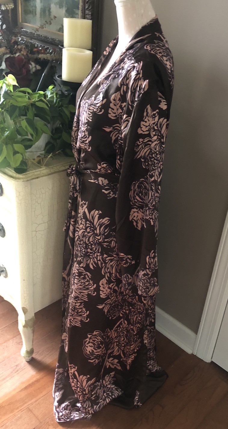 VTG 80s Gilligan & O’Malley Nylon Nightgown & Robe Peignoir Set Brown Pink L/XL