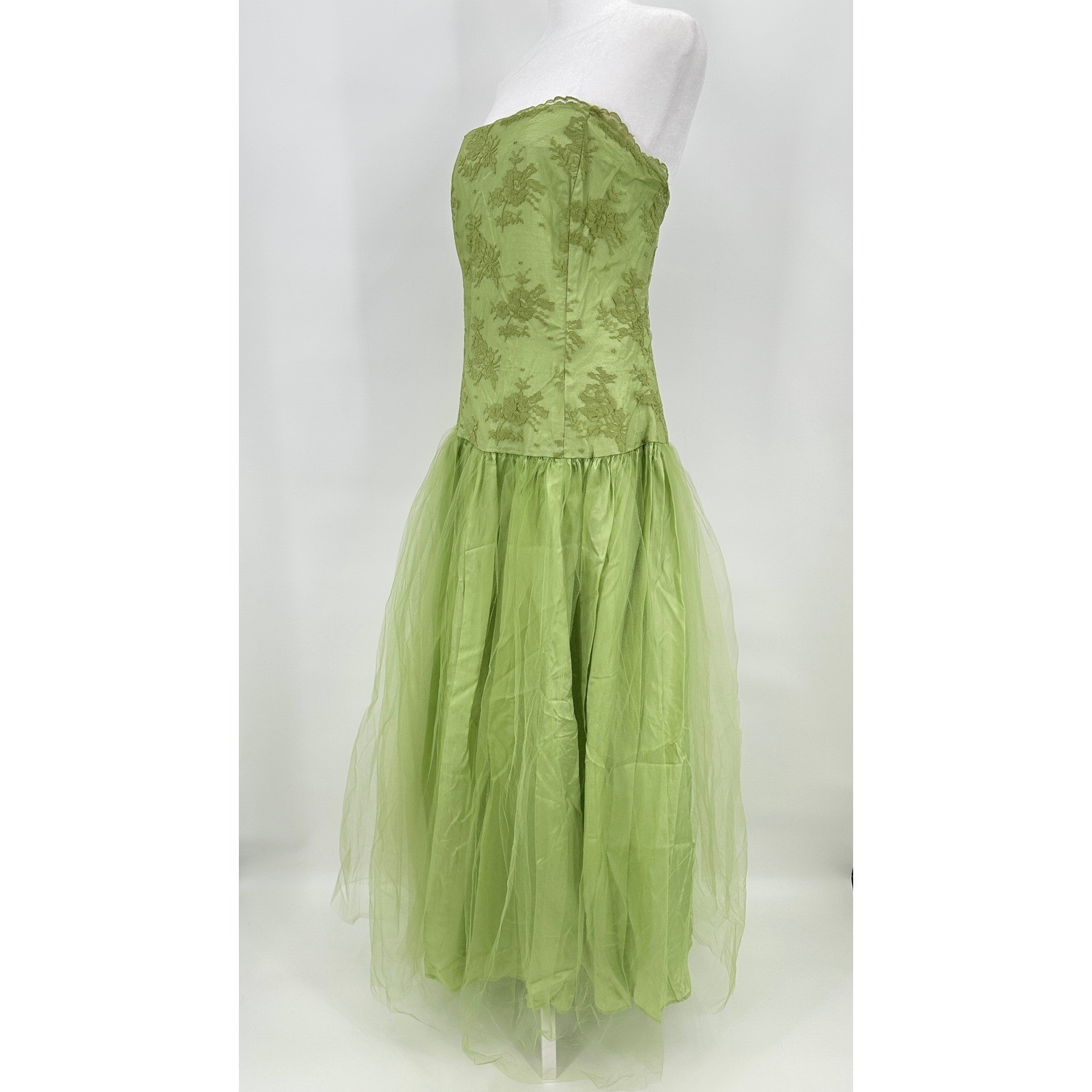 Jessica McClintock for Gunne Sax Vintage Lime Green Lace Tulle Gown Dress 13/14