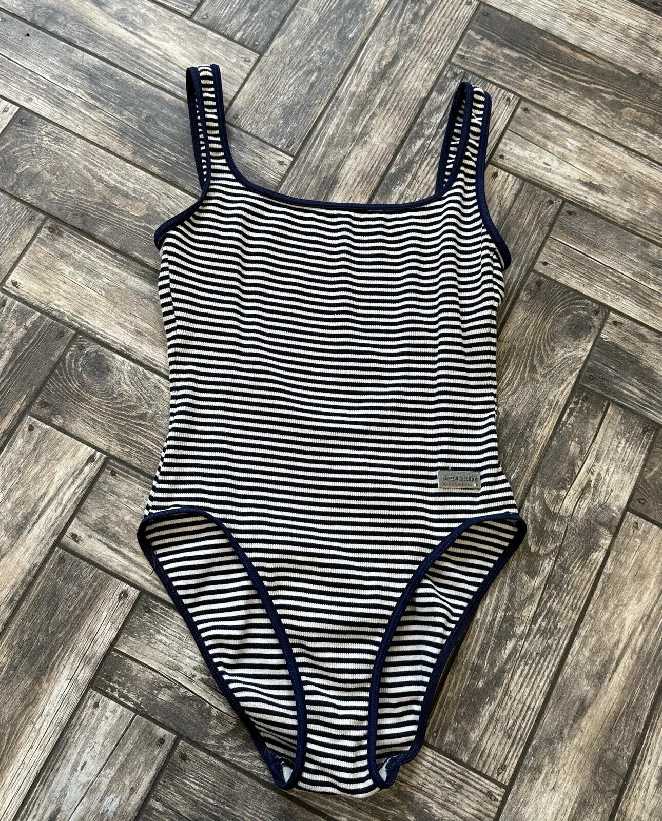 Vintage 1990s 90s Sergio Tacchini One Piece Stripped Swimsuit Size IT 44 US10