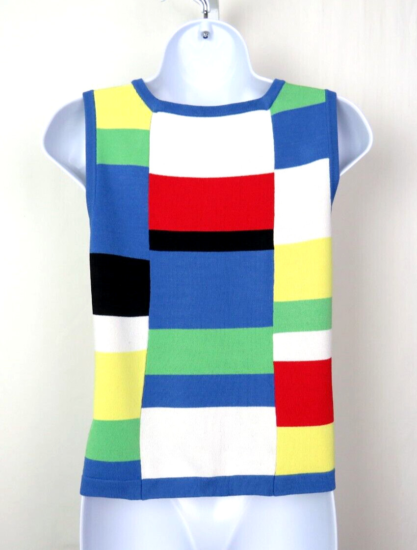 VTG 1990s 2000s BELLDINI SMALL KNIT CAMI TANK TOP COLOR BLOCK RED BLUE BLACK