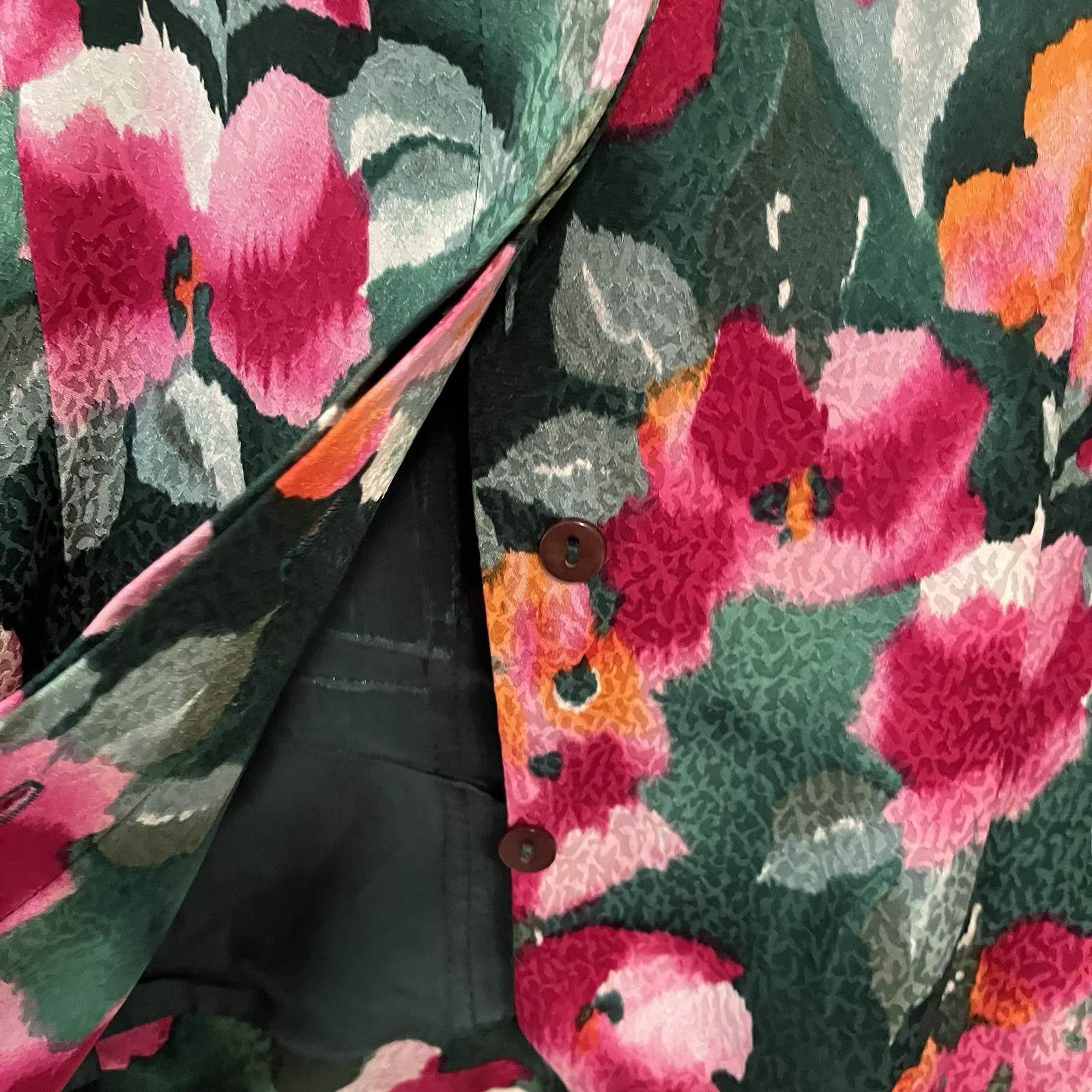 Adrianna Papell Size 12 VTG Two Piece Skirt Top Suit Set 100% Silk Green Floral