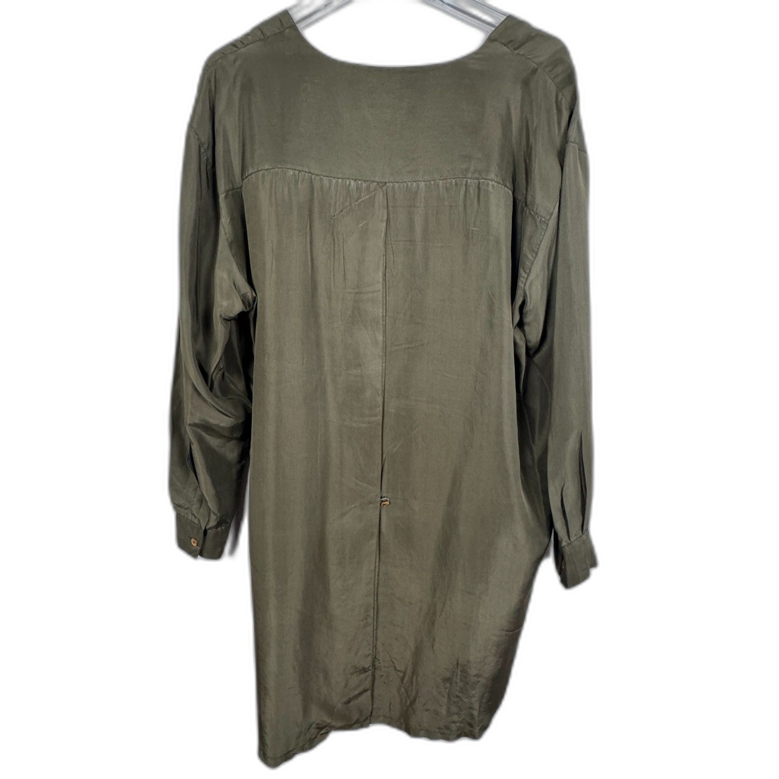 Vintage Clio Silk Button Down Tunic Sz M Olive Green Lagenlook