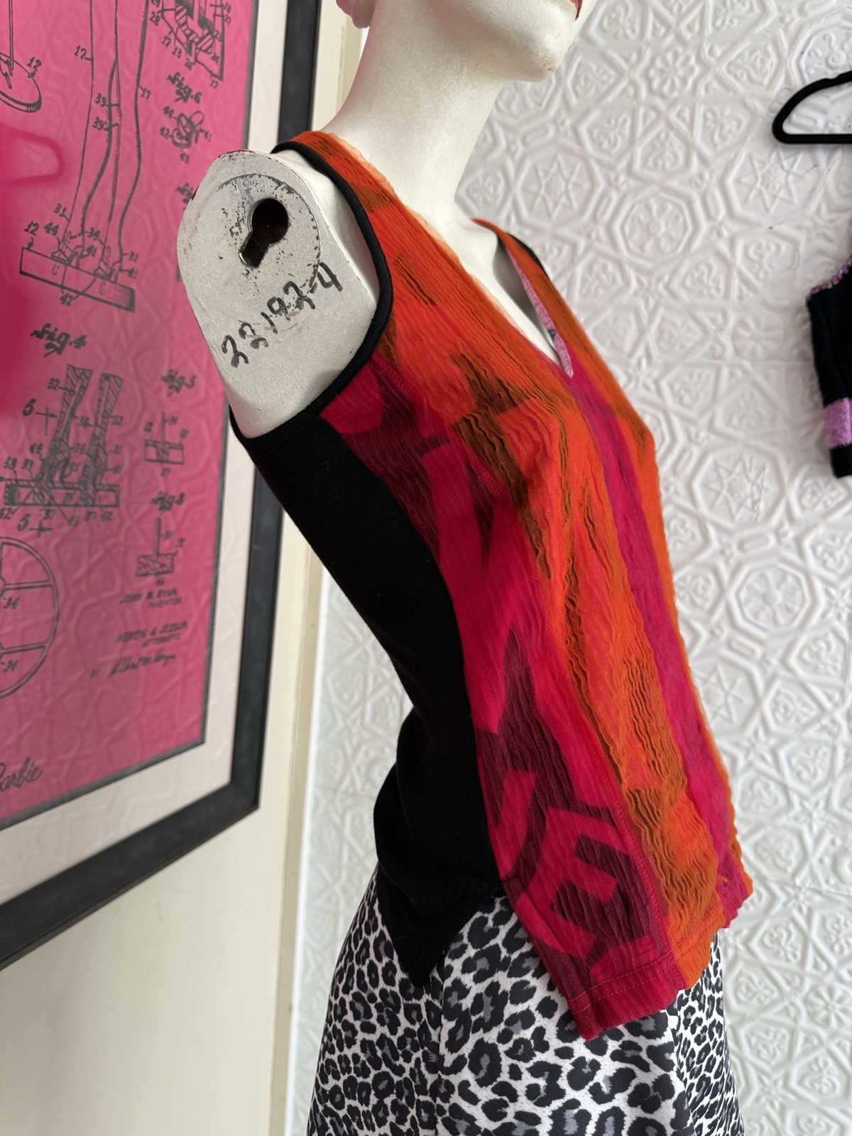 1990s black & white animal print mini skirt-vampy-vintage-USA made stretch-