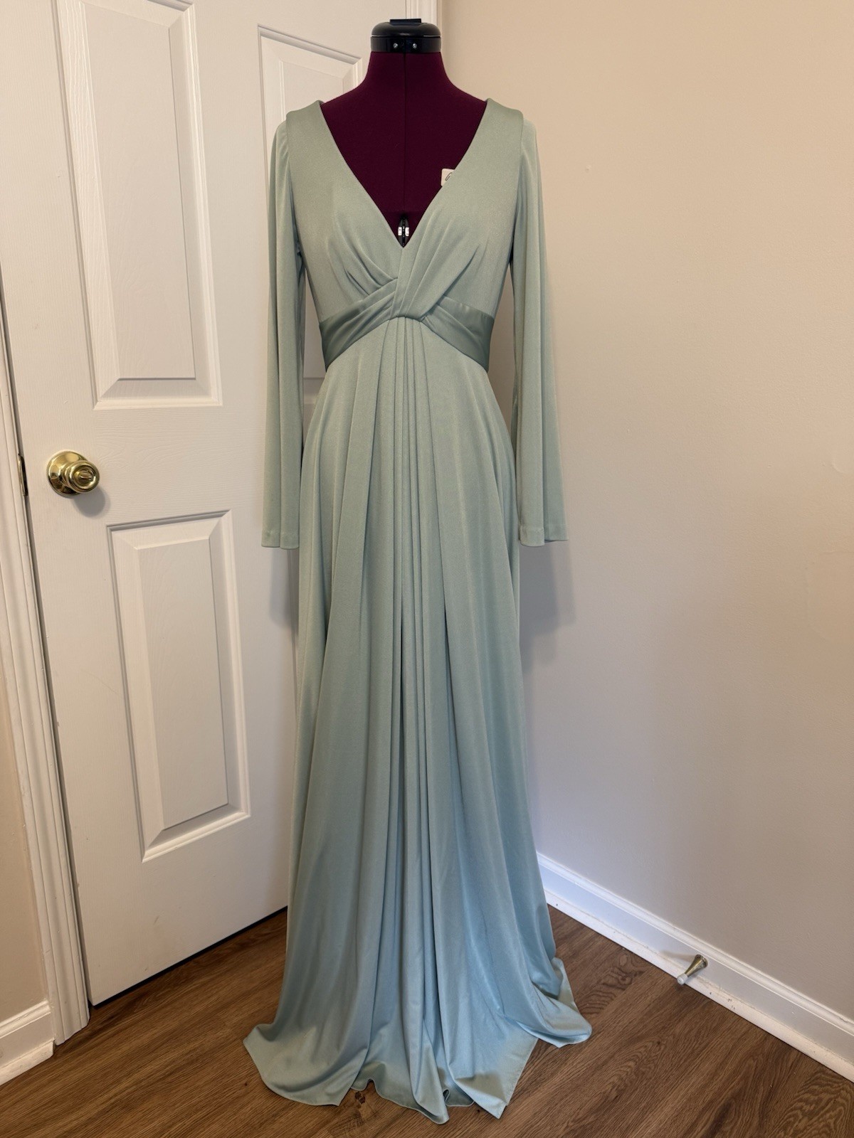 Vtg 1970’s Eva Gabor Look By Estevez Green Bellsleeve Maxi Gown Sz 12