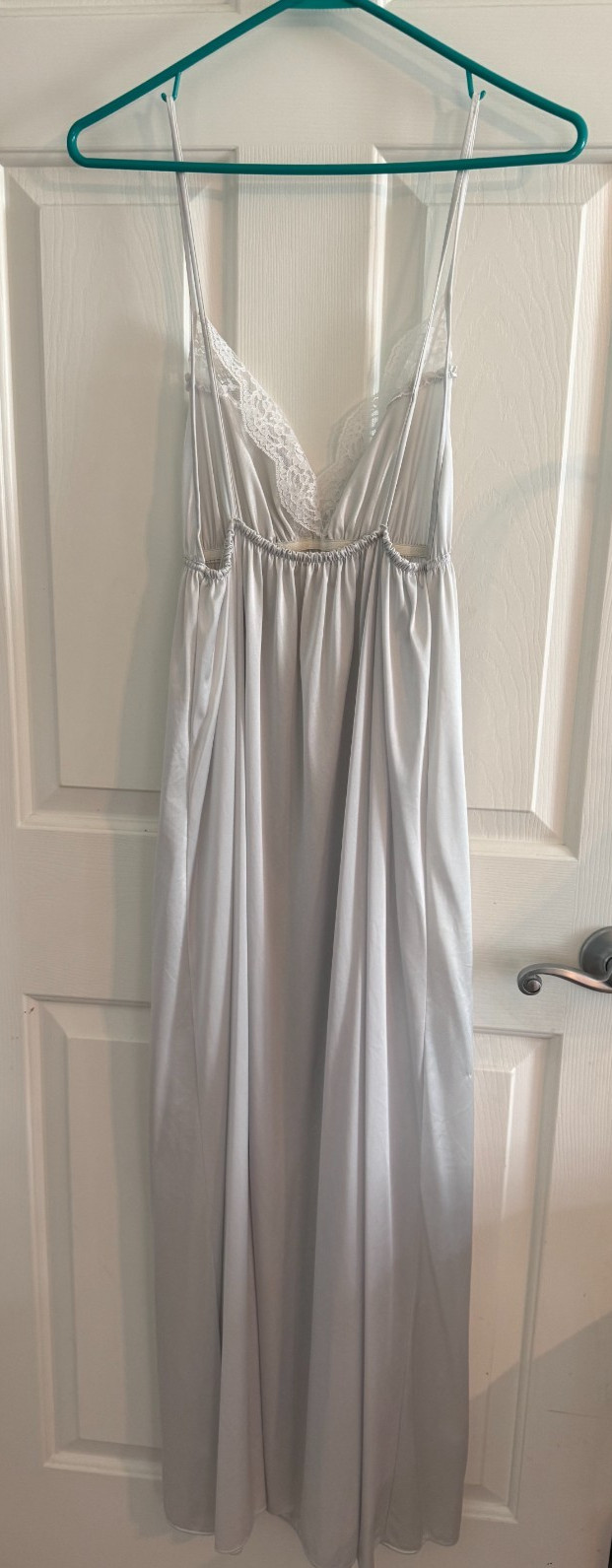 Miss Elaine PEIGNOIR Set Large Nightgown & Robe Negligee Silver Union Made USA