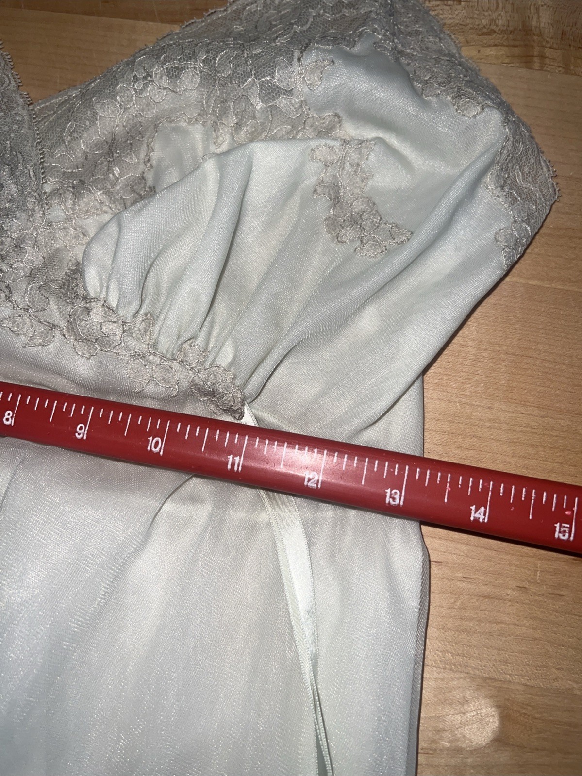 Vintage Sheer Chiffon Lace Subtle Green Nightgown Beige Lace Trim S 50’s