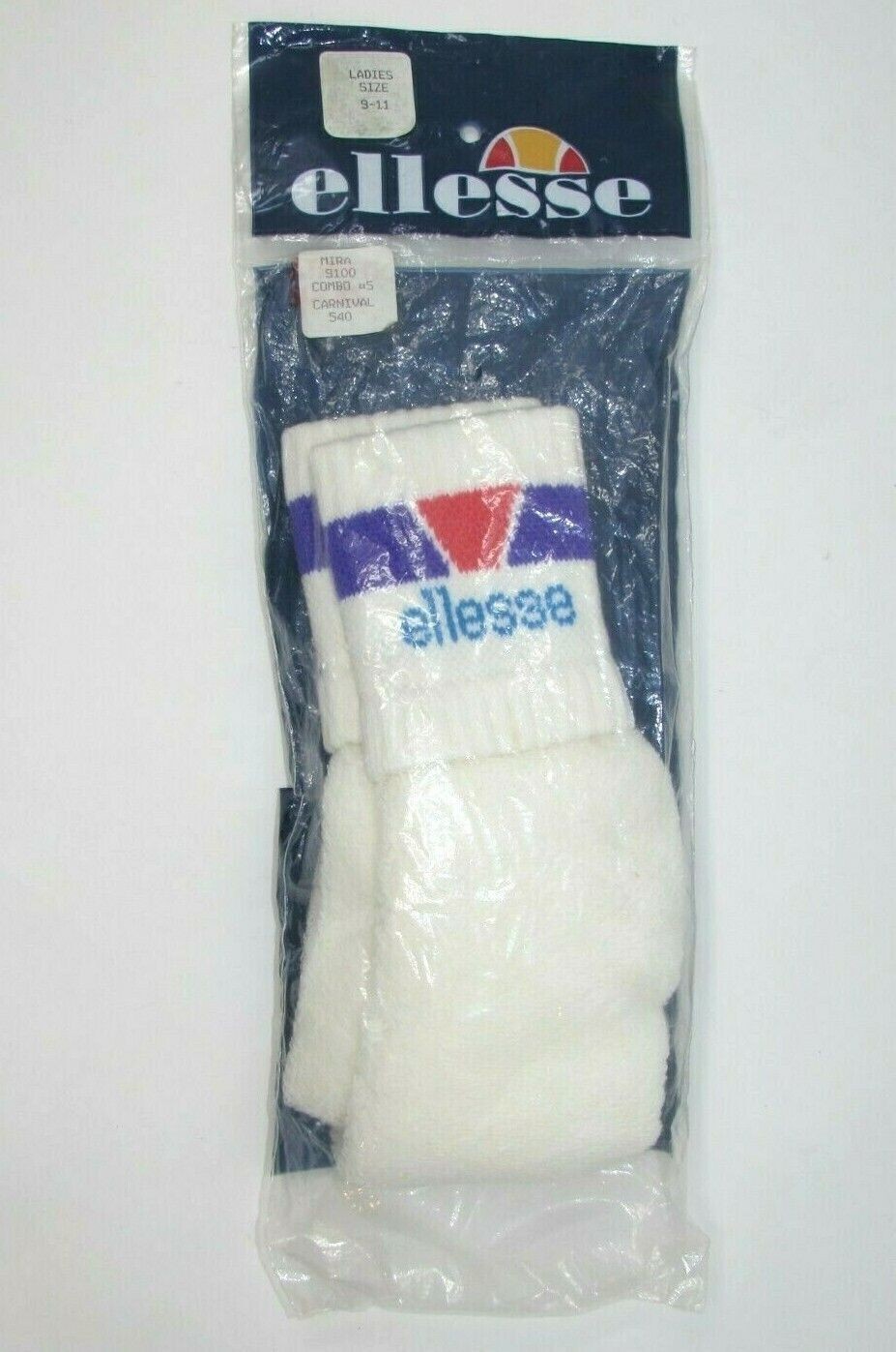 VINTAGE NEW 1991 ELLESSE SPORT TUBE SOCKS RIBBED LUSH TERRY WOMENS 9-11 LOGO
