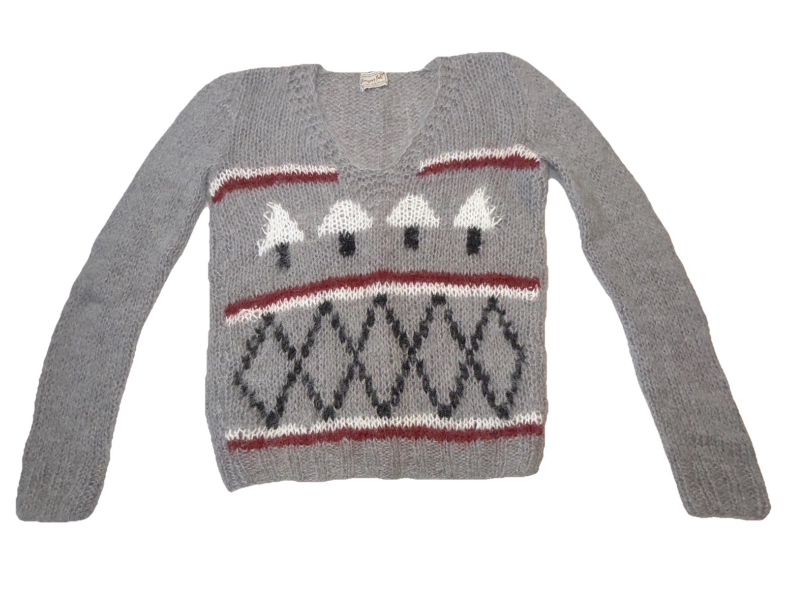 Womens Wool Blend Hand Knit V Neck Sweater S/M Gregory Full Made in Italy