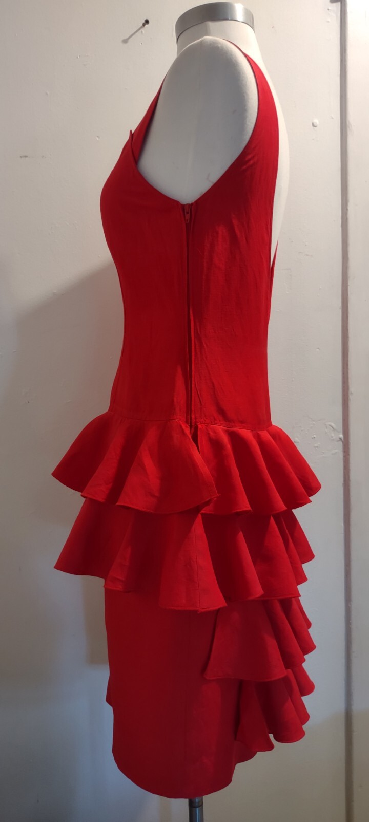 vintage 80&rsquo;s red silk linen ruffled backless BYBLOS dress sz 6