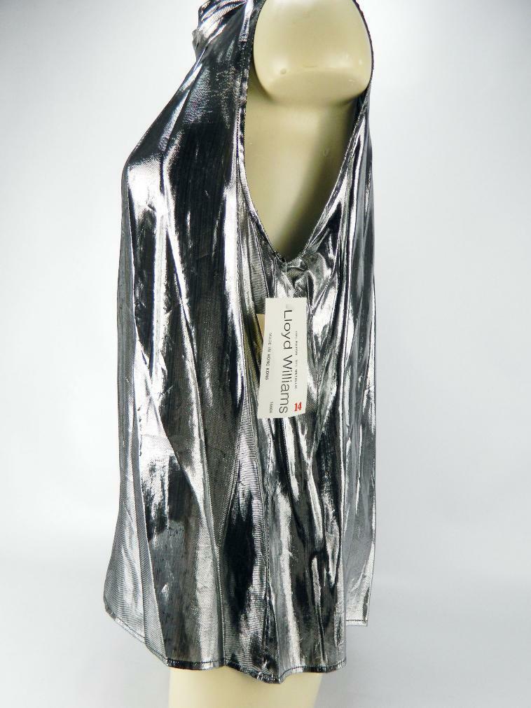 Lloyd Williams Silver Disco Top Sleeveless Metallic 14 Vintage NWT 80s Club Wear