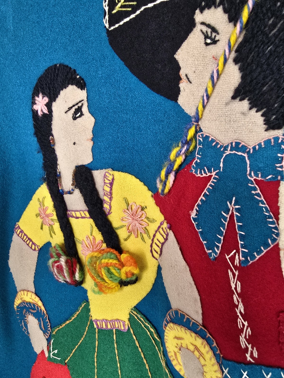 Vintage Mid-Century Lopez Mexican Wool Embroidered Souvenir Jacket – Teal As-Is