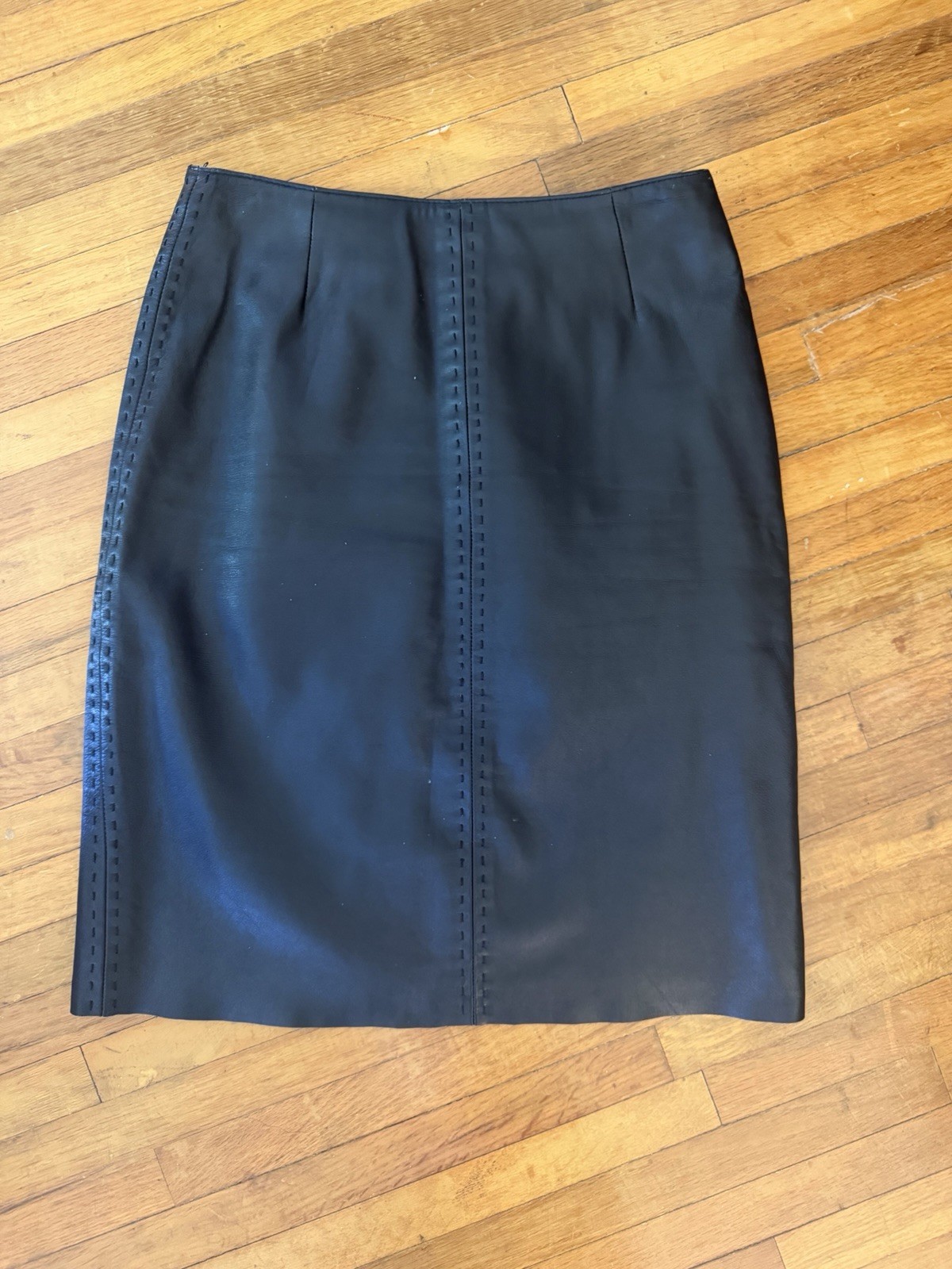 Vintage 1990s 100% Leather Black Pencil Skirt