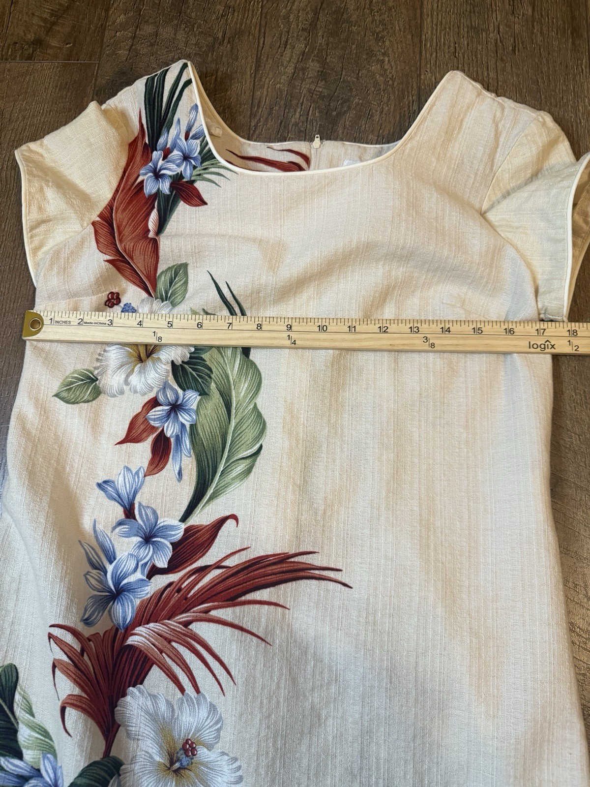 Vintage Young Hawaii Natural Linen Tropical Maxi Dress Sz M