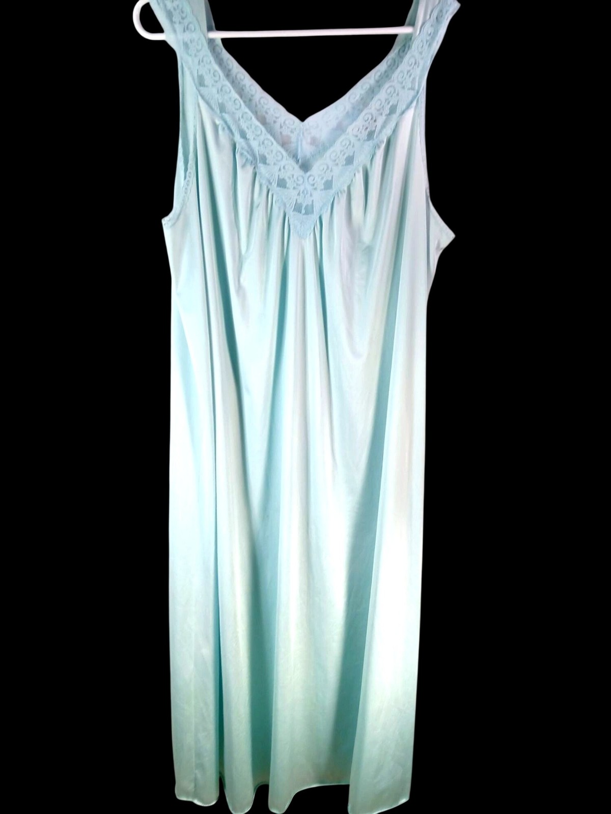 Vintage Vanity Fair Light Green Nightgown Lace Trim Sleeveless Size XL Nylon USA
