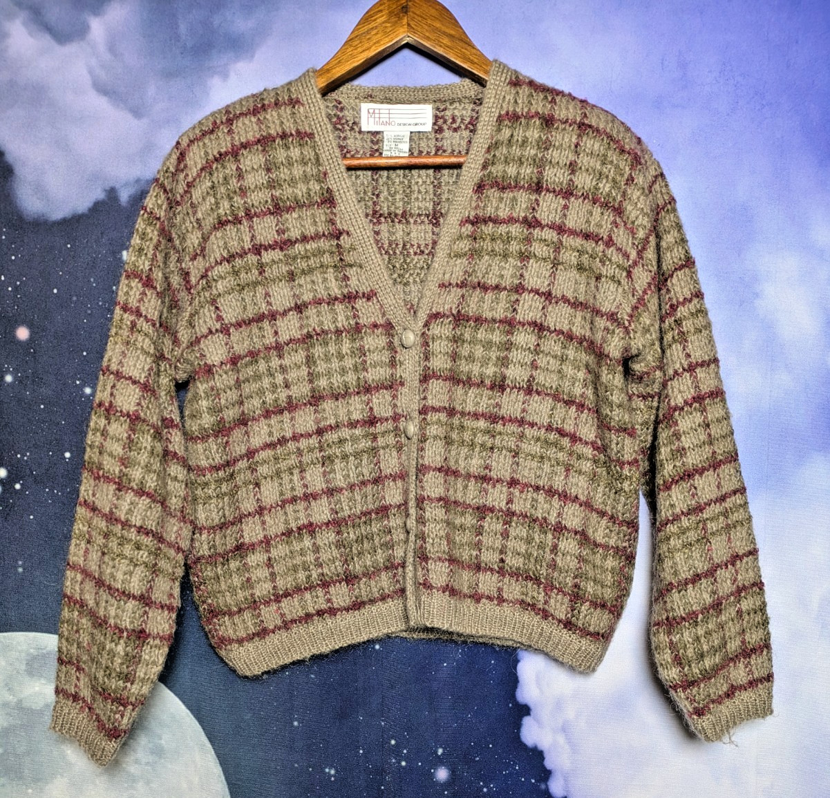 Vintage Plaid Mohair Cardigan Sweater Grunge 90s Nirvana Size Medium Milano