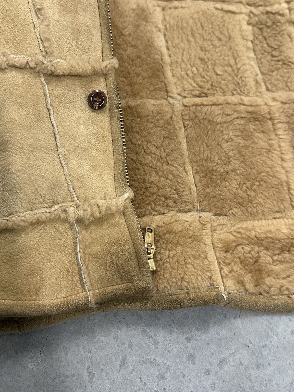 Vintage 60s 70s Shearling Patchwork Vest Talon Zipper Adult 20.5x27in