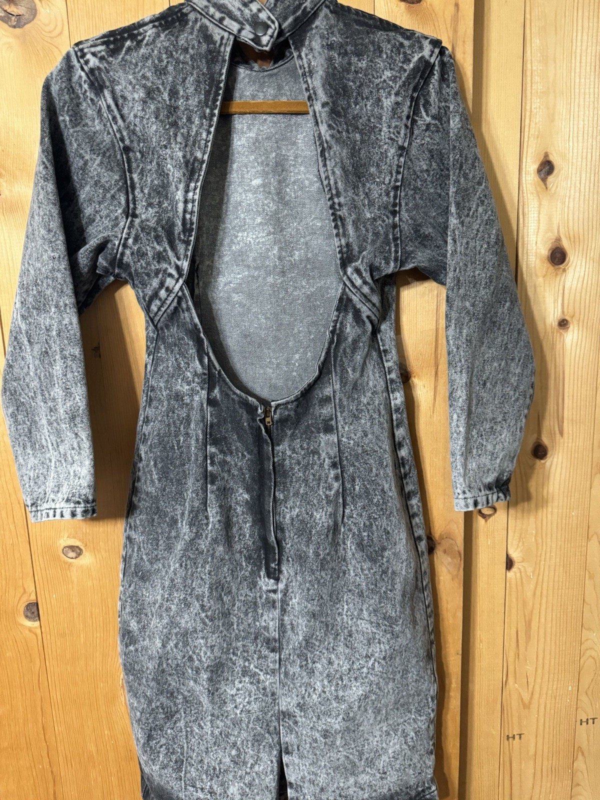 80&rsquo;s VTG Paris Blues Stonewashed Black Acid Wash Bodycon Dress Juniors 7 XS/S