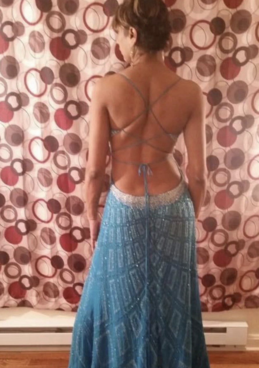 👉 Vintage Alyce Blue Beaded Evening Gown Size 6 Lace Up Back Floor Length Dress