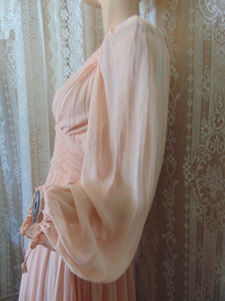1940s ORIGINAL DESIGN PINK CHIFFON LONG DRESS PUFF BALLOON SLEEVES 24 W