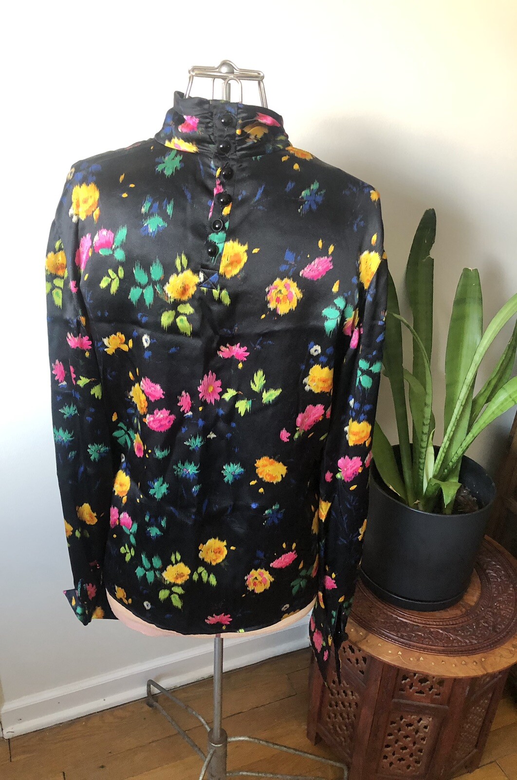 Vintage Emanuel Ungaro For Bergdorf Goodman Floral Silk Blouse, French Cuffs