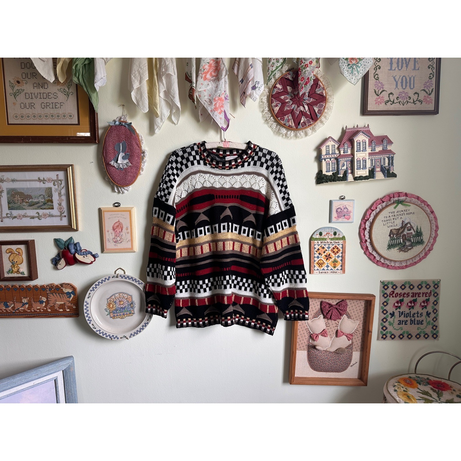 90&rsquo;s vintage Trimmings coogi inspired textured 3-D knit sweater