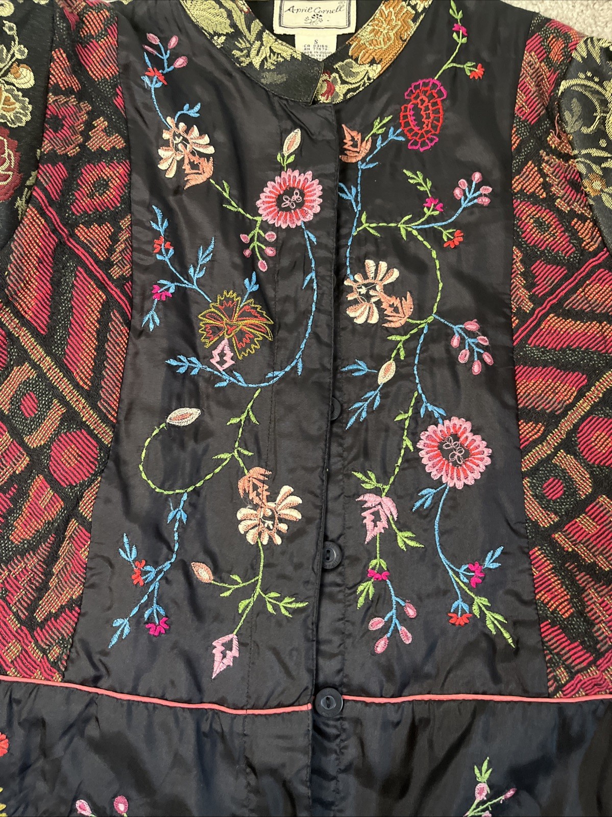Vintage April Cornell Embroidered Tapestry Brocade Patchwork Jacket Size Small