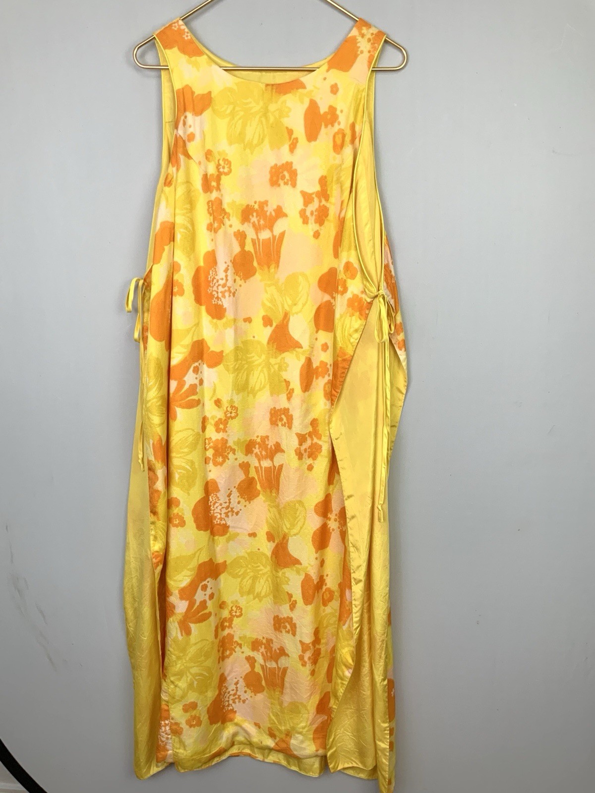 Vintage Sears At Home Wear Yellow Floral Lounger House Coat Apron Kaftan Dress
