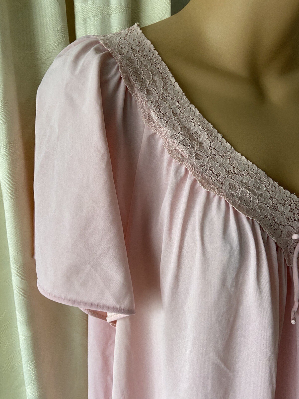 Vintage Rose Shadowline X Silky Soft Nylon Nightgown Negligee Gown Inset Lace L