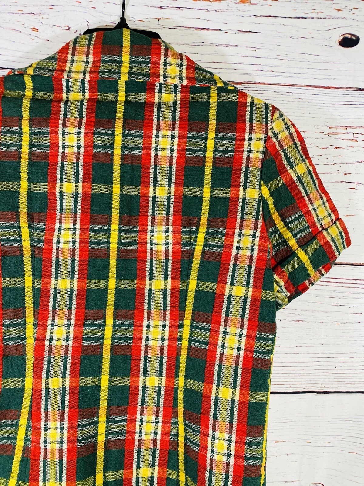 Vintage Plaid Jacket Skirt Set Handmade 1960s or 1970s Retro Green Red Yellow