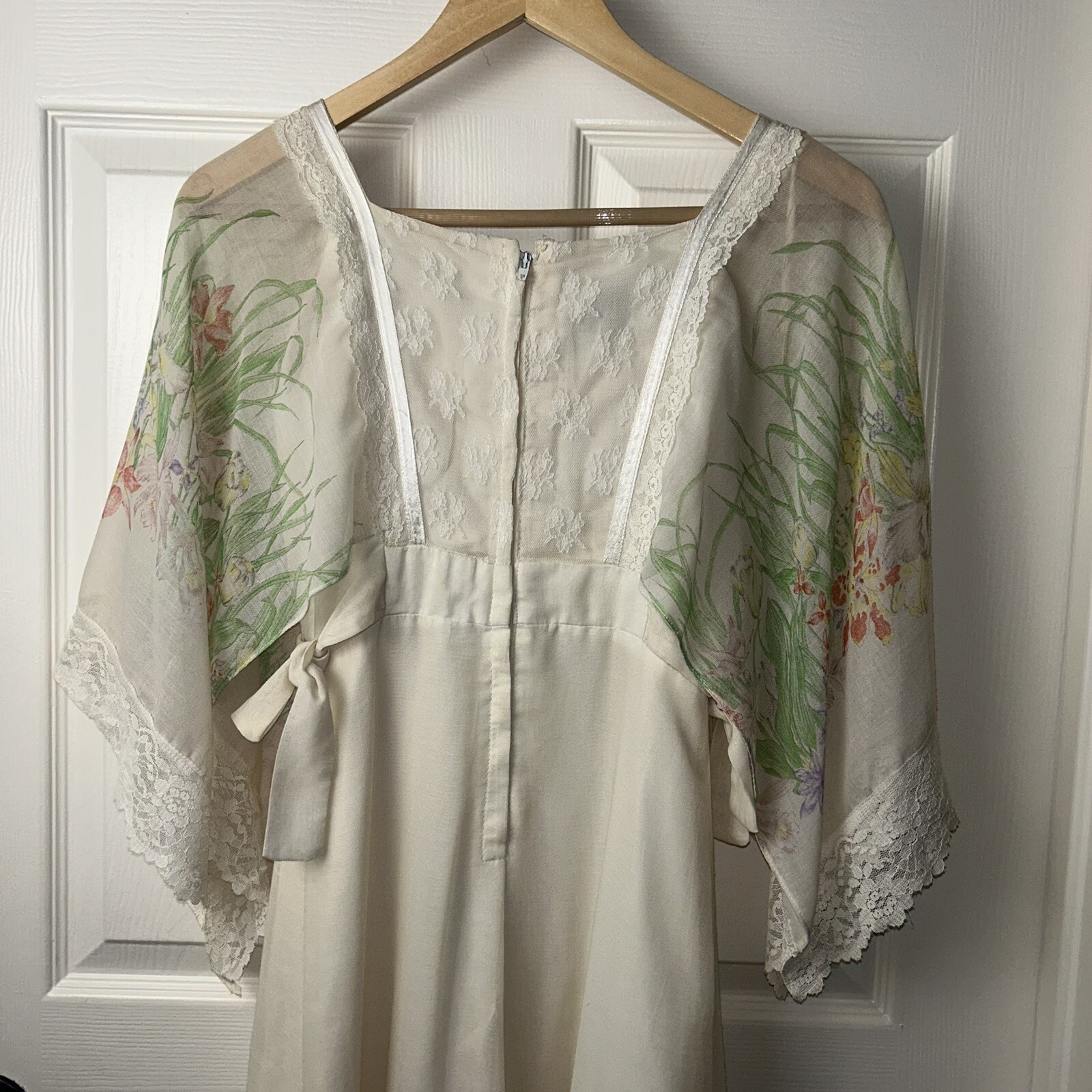 Tere Tereba for Young Reflections Ivory Floral Hippy Boho Maxi Dress Size XS/S