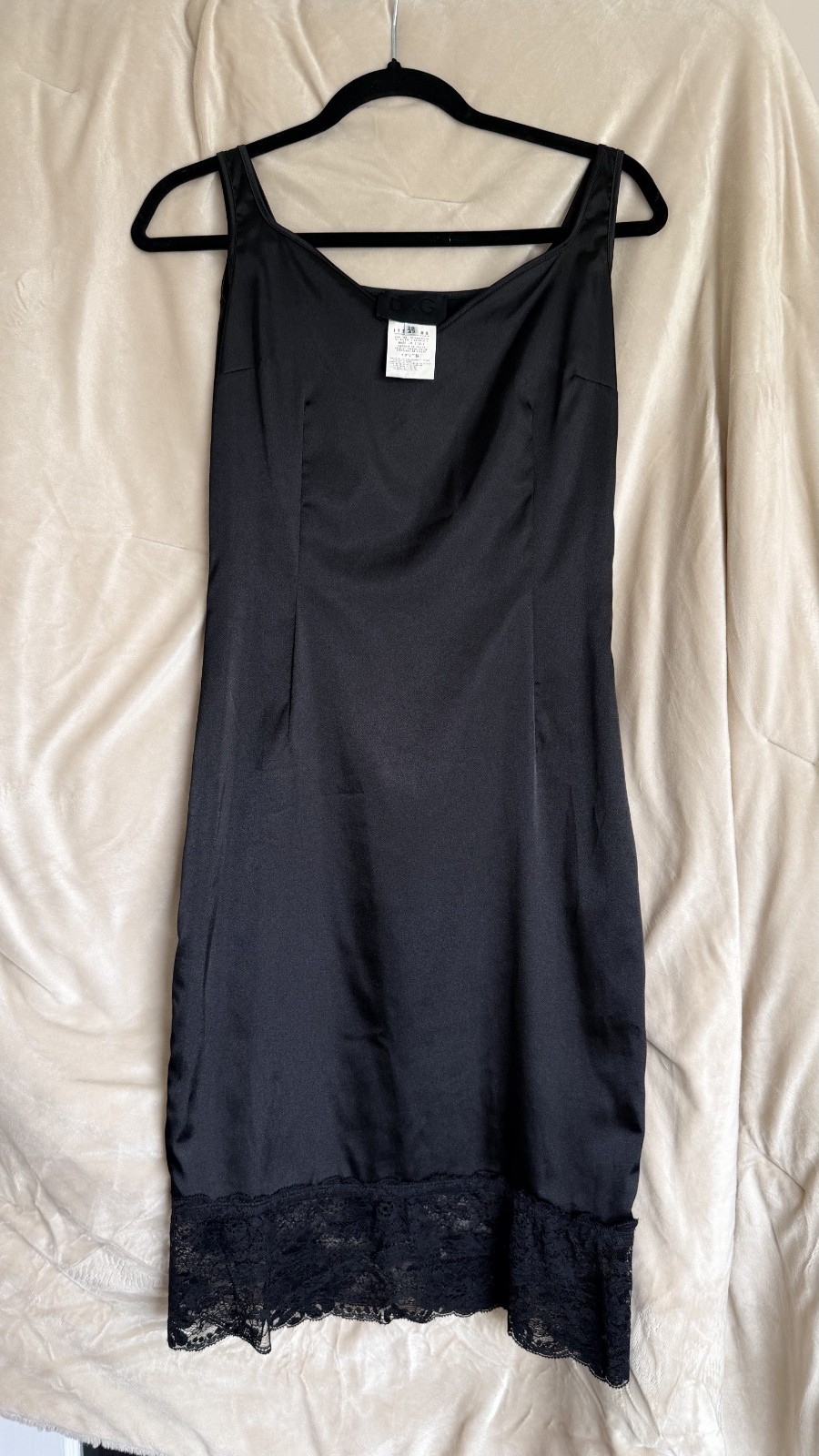 Vintage D&G Dolce & Gabbana Black Satin Lace Slip Dress IT 42 Y2K Made in Italy