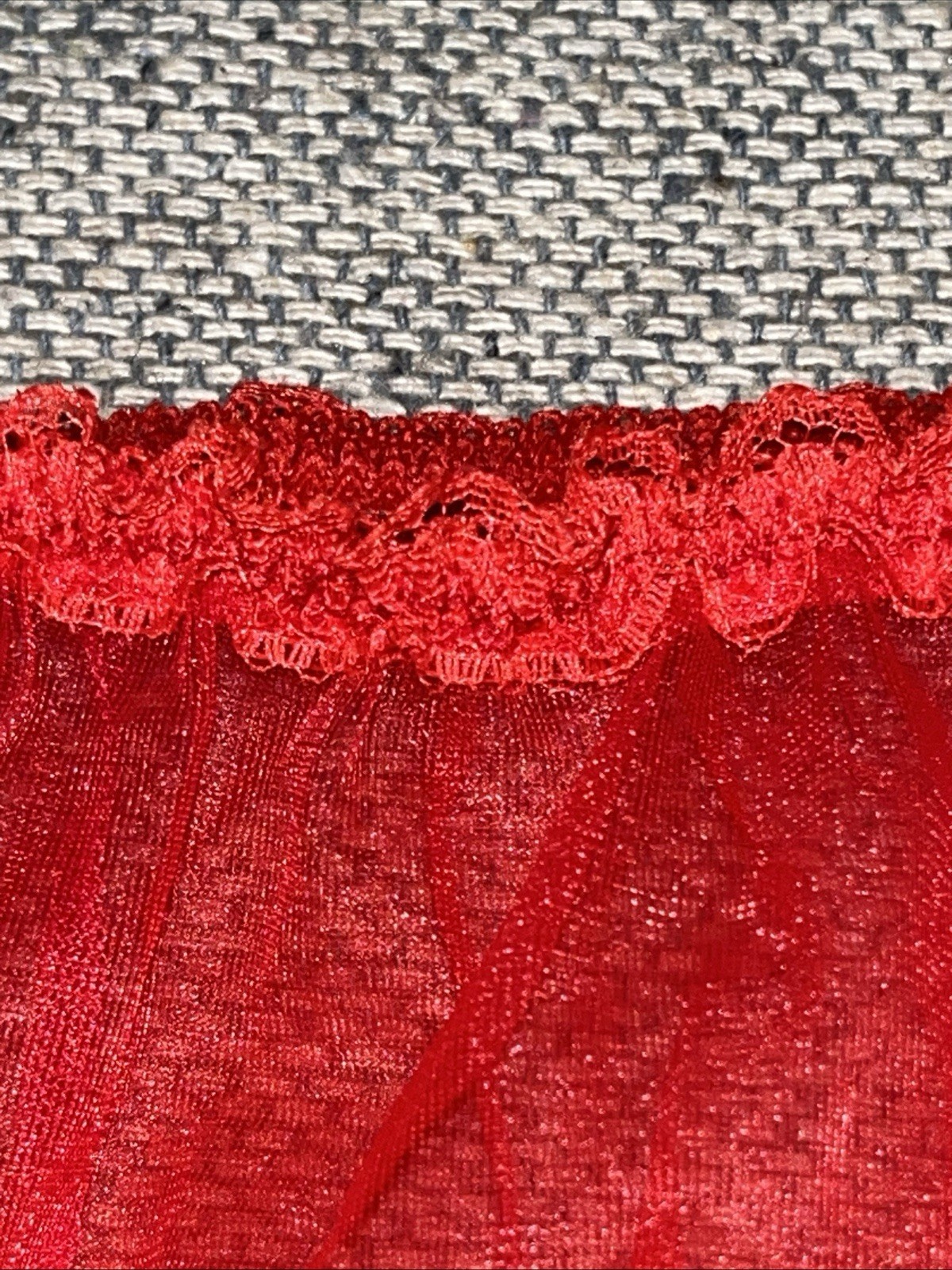 Vintage 1970s Red Sheer Nylon String Lace Trim High Cut Legs Sissy Panties 2XL
