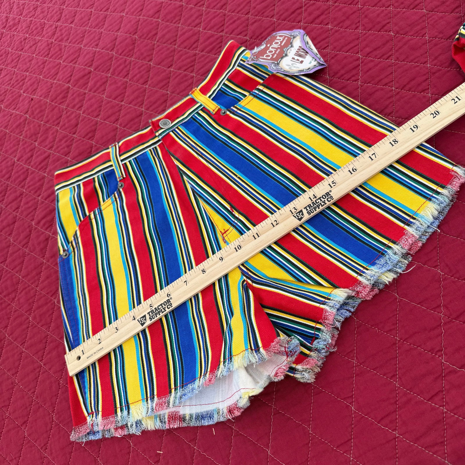 VTG BONJOUR Bold Stripes Le Mode Booty Shorts Super 90s y2k Size 5/6 w Tags