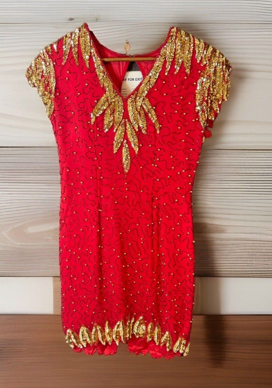 Vtg 80s Flirtations by Alfred Angelo sweetheart dress Red Taffeta Bow Tulle M/L
