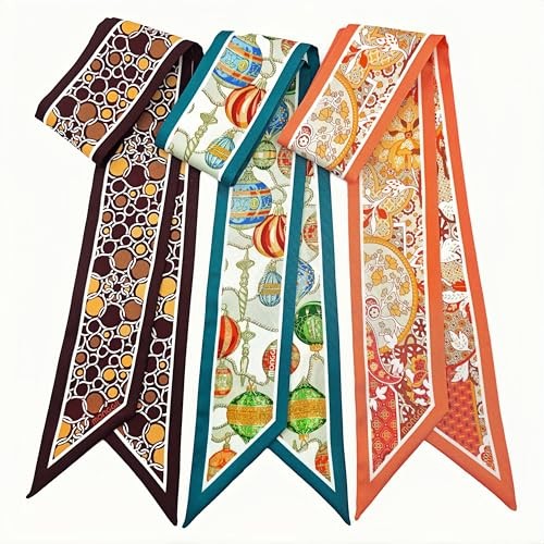 Skinny Scarf 3 Pack for Women – Silk-Like Twill Bag & Purse Scarves, Mg-bs-116