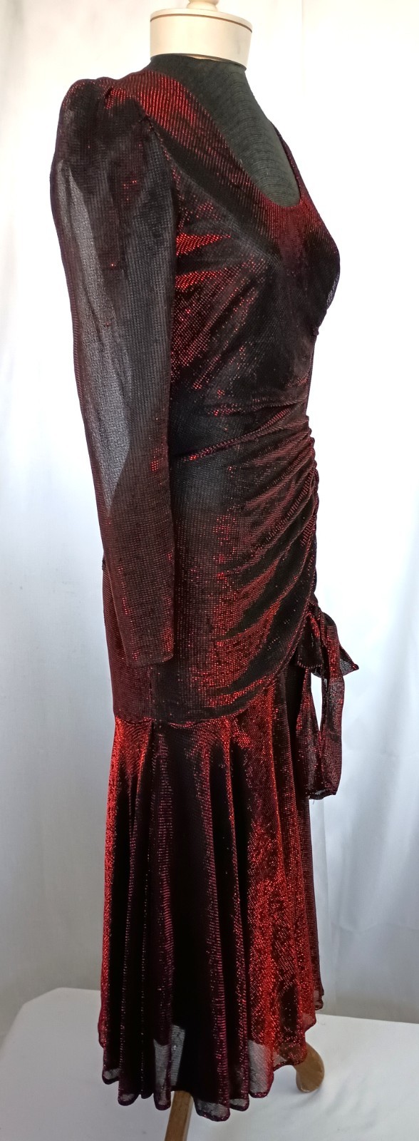 Vintage 80&rsquo;s Cher Jacque Dressy Red/Black Sexy Ruched Special Occasion Gown Med