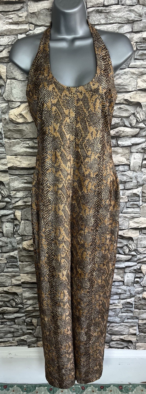 Vintage 90s Jessica McClintock Snake Print Halter Gown Sz 5/6 Small