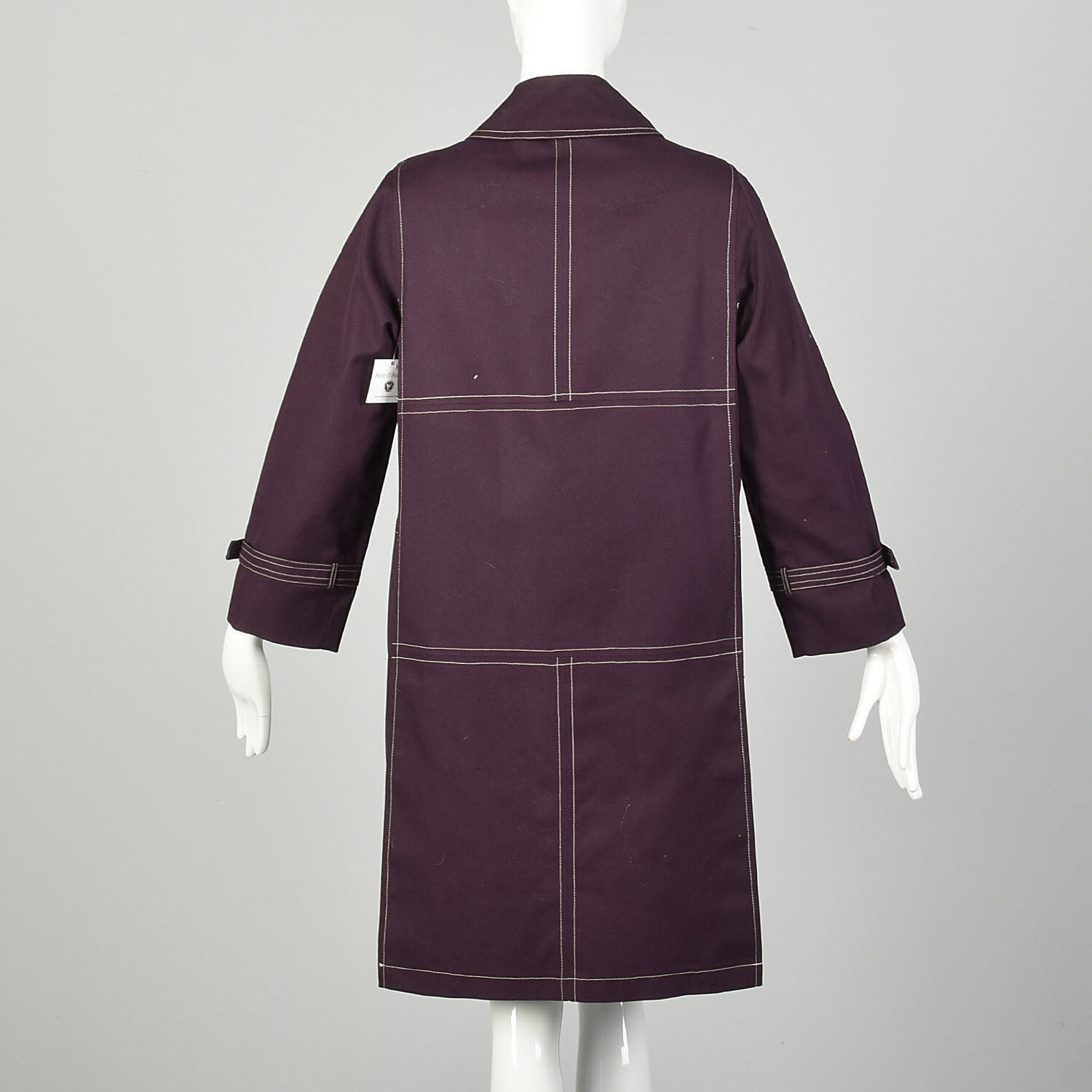 Medium 1960s Coat Plum Aubergine Mod Double Breasted Canvas Autumn VTG 60s