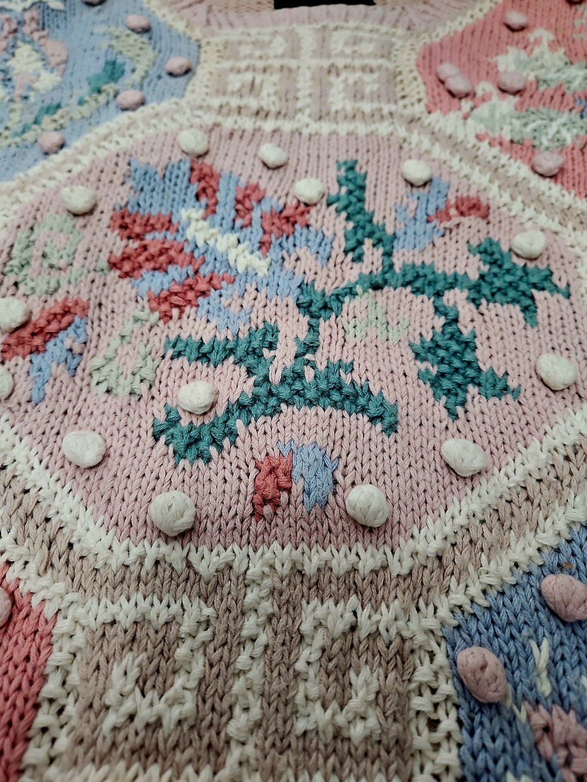 Vntg 80s Cullinane Hand Knit Sweater Floral Cottage Grandma Sz M