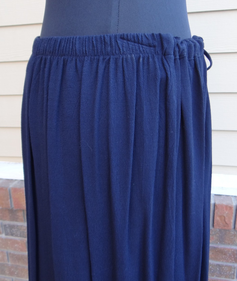 Cynthia Max Navy Long Pencil Side Slits Draw String Elastic Large Rayon Skirt