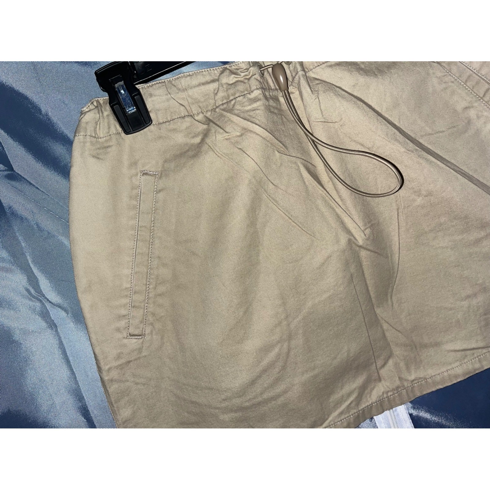 Vintage Express Bleus Khaki Utility Cargo Mini Skirt Size 11/12 Drawstring