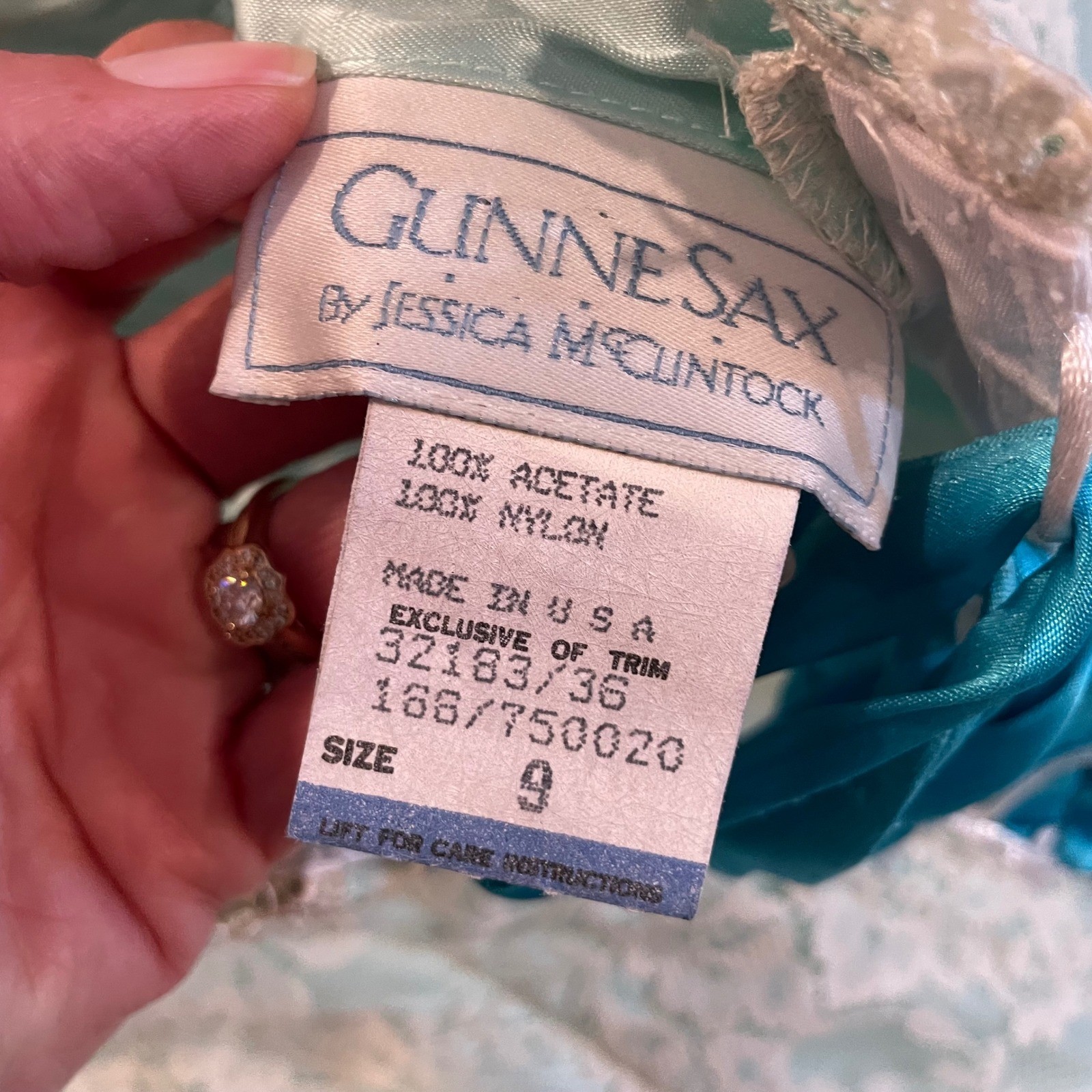 VTG Gunne Sax Jessica McClintock Aqua Lace Corset Midi Dress 9 Sweetheart READ