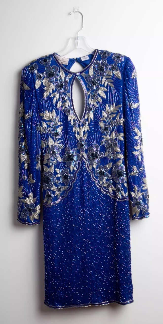 Fully Beaded Laurence Kazar Blue Evening Dress